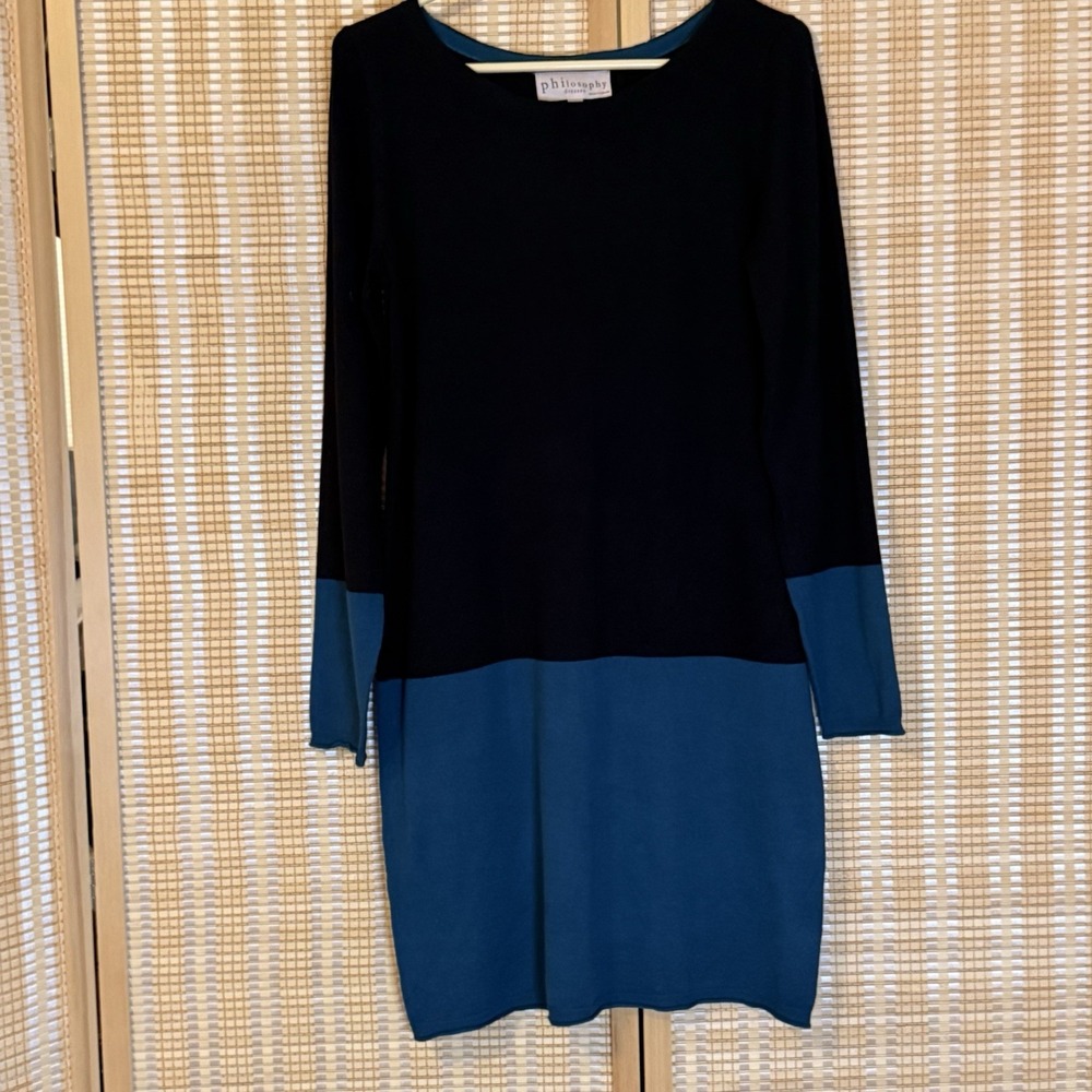 Philosophy Womens M Dress Black Teal Long Sleeve Office Career Preppy Academic